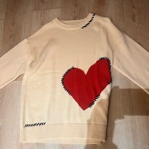 Maeve Cream Sweater with Red Heart Patch